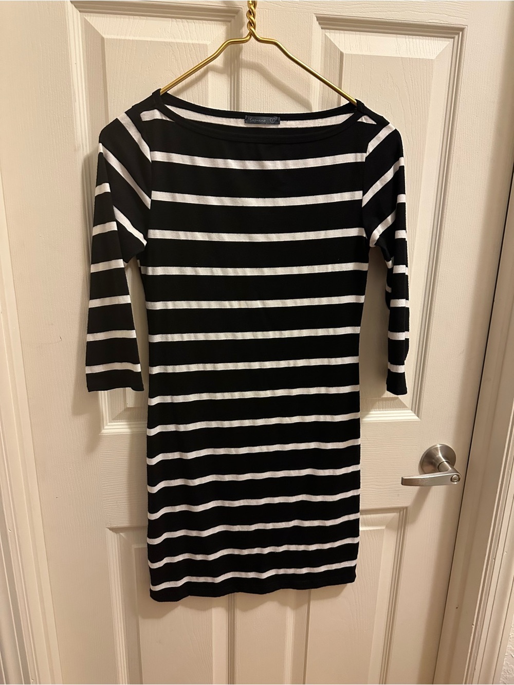 Soprano Black and White Striped Long Sleeve Shift Dress